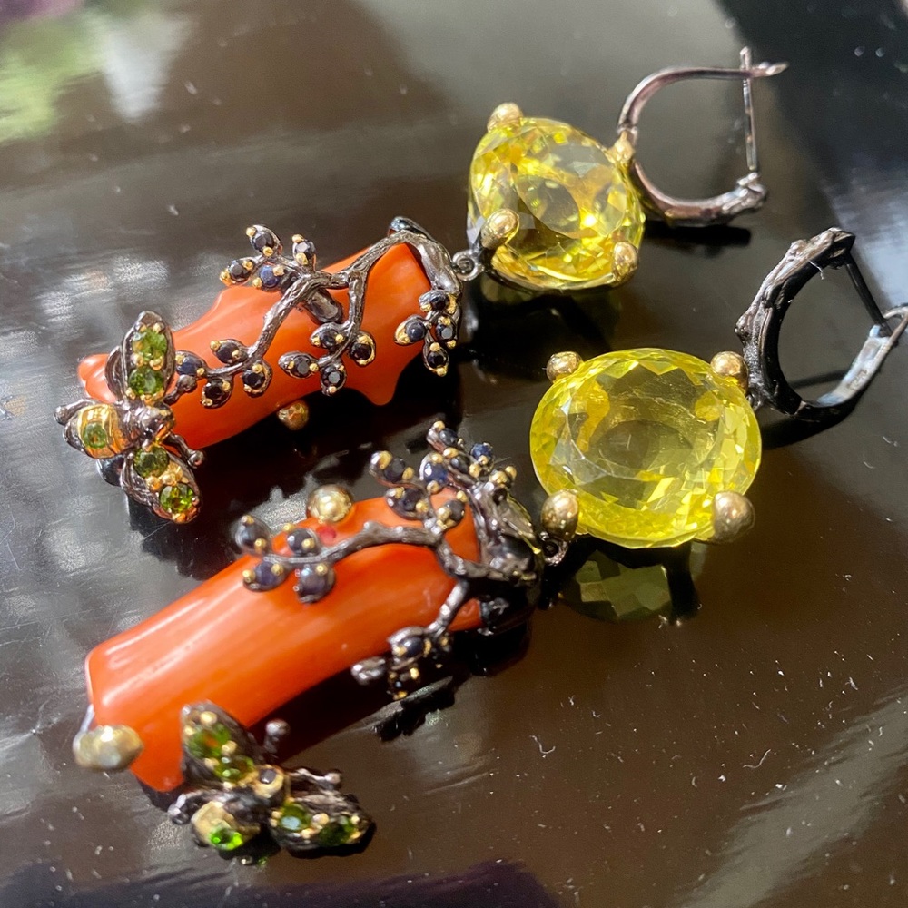 Masterpiece Genuine Lemon Quartz Coral Earrings